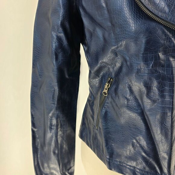 J. Society Womens Navy Faux Leather Moto Jacket Size S - Picture 7 of 16